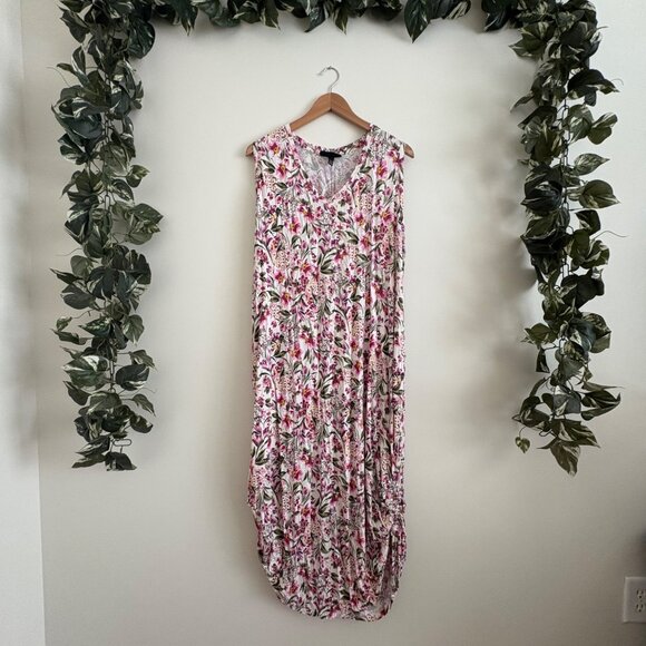Lane Bryant Sleeveless Side Ruched Midi Dress Floral Multi Women’s Size 18/20 - Picture 1 of 7